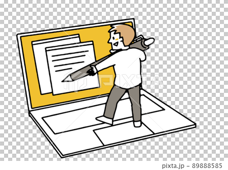 A man who works with a pen, a comical handwritten person vector, a warm line drawing 89888585