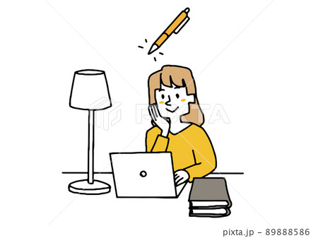 ペンを使って仕事する女性 コミカルな手書きの人物 ベクター、温かみのある線画 ペンを使って仕事する女性 コミカルな手書きの人物 ベクター、温かみのある線画 89888586