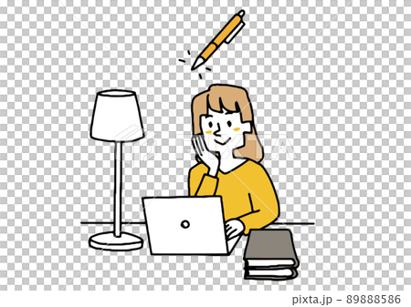 ペンを使って仕事する女性 コミカルな手書きの人物 ベクター、温かみのある線画 ペンを使って仕事する女性 コミカルな手書きの人物 ベクター、温かみのある線画 89888586