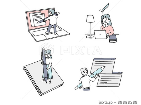 ペンを使って仕事をする人々のセット2 コミカルな手書きの人物 ベクター、温かみのある線画 ペンを使って仕事をする人々のセット2 コミカルな手書きの人物 ベクター、温かみのある線画 89888589