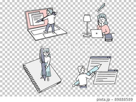 ペンを使って仕事をする人々のセット2 コミカルな手書きの人物 ベクター、温かみのある線画 ペンを使って仕事をする人々のセット2 コミカルな手書きの人物 ベクター、温かみのある線画 89888589