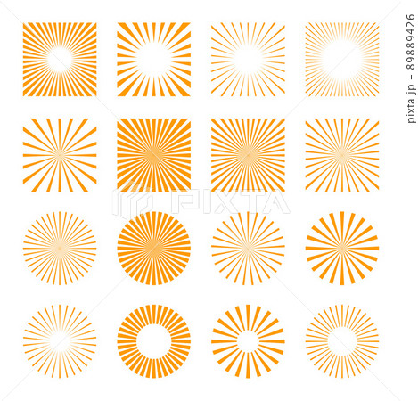 Set of sun rays starburst background. Sunburst icons set for summer element. 89889426