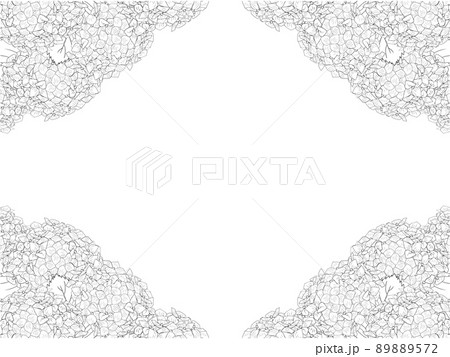 あじさいの線画フレーム⑪(黒,四隅) 89889572