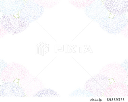 あじさいの線画フレーム⑪(カラフル,四隅) 89889573