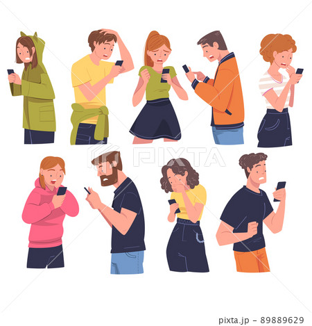 People Character with Gadget Reading Shock Content or News Vector Set People Character with Gadget Reading Shock Content or News Vector Set 89889629