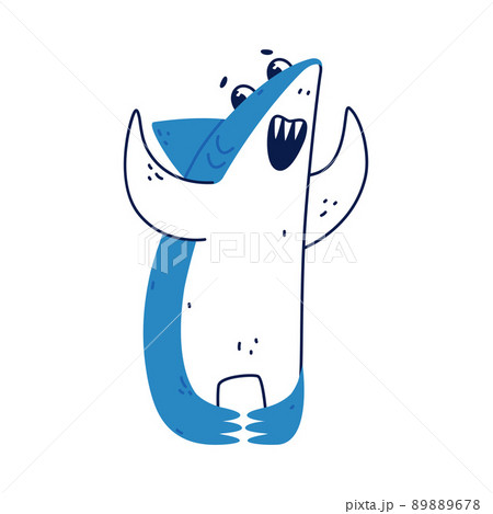 Cute Blue Shark as Sea Animal Laughing Out Loud with Open Toothy Mouth Vector Illustration 89889678