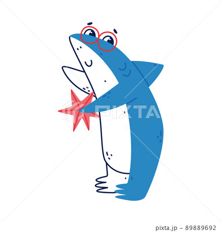 Cute Blue Shark as Sea Animal in Glasses... - Stock Illustration [89889692]  - PIXTA