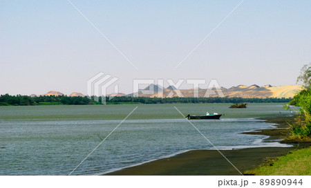 Panoramic landscape with the Nile river near Sai island,Kerma, Sudan 89890944