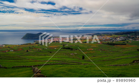 Landscape with Monte Brasil volcano and Angra do Heroismo, Terceira island, Azores, Portugal 89890960