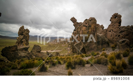 sandstone rock formation at Imata in Salinas and Aguada Blanca National Reservation, Arequipa, Peru 89891008