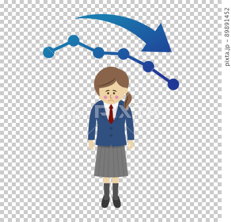 成績が下がった学生のイラストイメージ 89891452