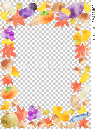 カラフルな秋をイメージした手描きのフレームイラスト 89891663