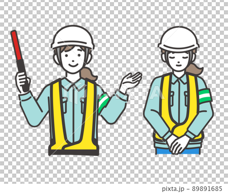 引導交通/汽車/建築/安全的男女工人上半身矢量圖解材料 89891685