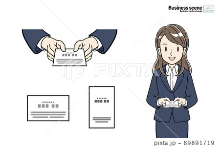 名刺を差し出すビジネスパーソン　名刺交換イラストセット 89891719