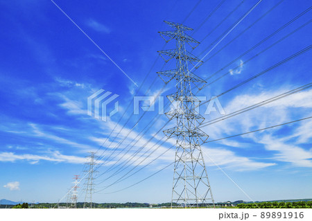鉄塔　田園　送電線 89891916