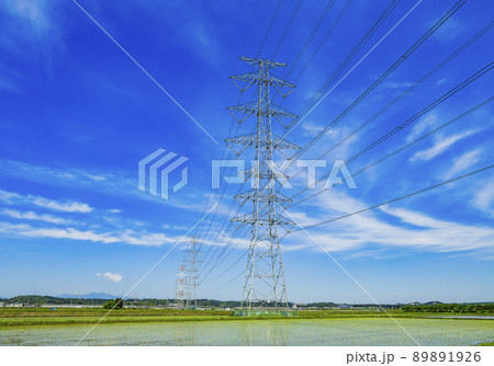 鉄塔　田園　送電線 89891926