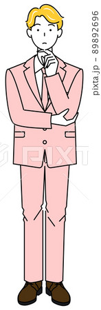 真剣に決策を考えているスーツ姿の可愛い男性 全身 立ち姿 イラスト ベクターのイラスト素材 2696