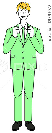 笑顔で控えめにファイティングポーズをしているスーツ姿の可愛い男性 全身 立ち姿 イラスト ベクターのイラスト素材 3072