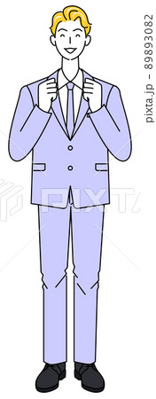 笑顔で控えめにファイティングポーズをしているスーツ姿の可愛い男性 全身 立ち姿 イラスト ベクターのイラスト素材 30