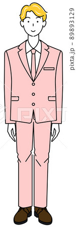 気を付けの姿勢で立っているスーツ姿の可愛い男性 全身 立ち姿 イラスト ベクターのイラスト素材 3129