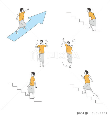 駆け上がる女性のセット 89893364