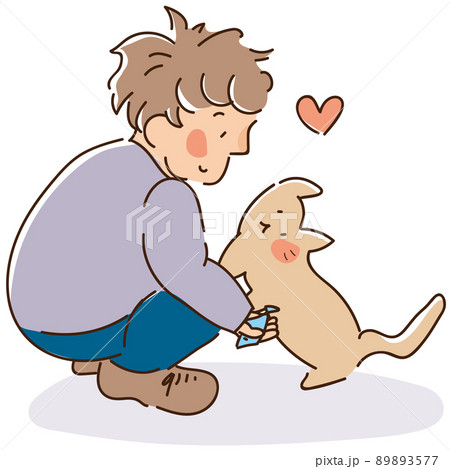 猫と戯れる男性 89893577