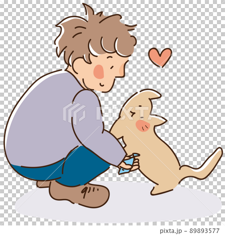 猫と戯れる男性 89893577