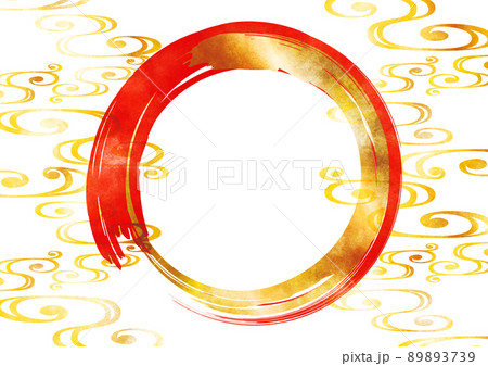 筆の円と流水文様の和柄背景 筆の円と流水文様の和柄背景 89893739