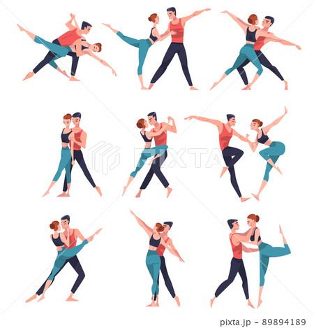 Dancing Couple Performing Dance at Choreography Class Vector Set 89894189