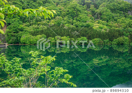 猿ヶ京温泉の赤谷湖 新緑の山肌と幻想的な水鏡の風景 猿ヶ京温泉の赤谷湖 新緑の山肌と幻想的な水鏡の風景 89894310