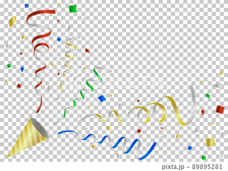 クラッカーのイラスト／ベクター／立体的／躍動的／リボン／ビビッドカラー 89895281