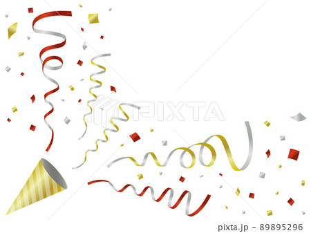 クラッカーのイラスト／ベクター／リボン／赤金銀 89895296