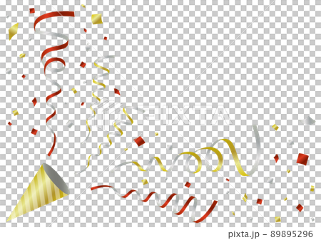 クラッカーのイラスト／ベクター／リボン／赤金銀 89895296