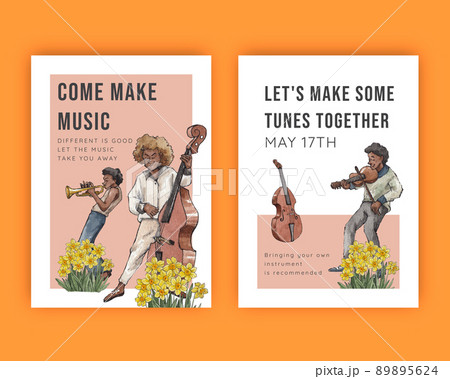 Invitation card template with diverse music on street concept,watercolor style 89895624