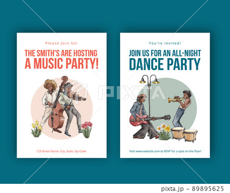 Invitation card template with diverse music on street concept,watercolor style 89895625