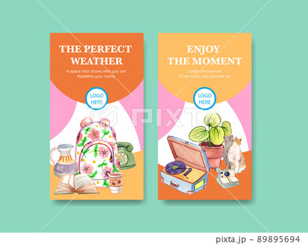 Instagram template with beautiful life summer concept,watercolor style Instagram template with beautiful life summer concept,watercolor style 89895694