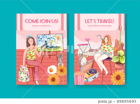 Invitation card template with beautiful life summer concept,watercolor style Invitation card template with beautiful life summer concept,watercolor style 89895695