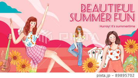 Facebook template with beautiful life summer concept,watercolor style Facebook template with beautiful life summer concept,watercolor style 89895702