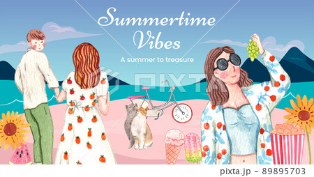 Facebook template with beautiful life summer concept,watercolor style Facebook template with beautiful life summer concept,watercolor style 89895703