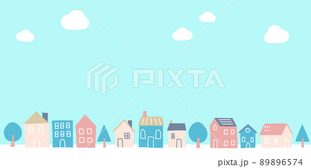 背景素材 かわいい街並み パステルカラーのイラスト素材 6574