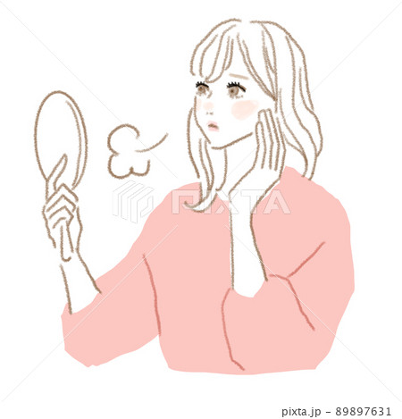 鏡を見る女性　肌トラブルがあって憂鬱 89897631