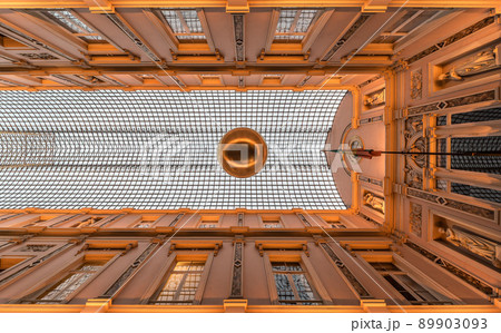 Brussels Old Town, Brussels Capital Region - Belgium - Ceiling of the Royal Galeries of Saint Hubertus in Art Nouveau style with Christmas decoration 89903093