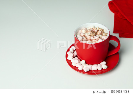 Concept of tasty drink with cocoa on white background 89903453