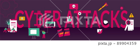 Cyber Attacks Text Horizontal Banner 89904359