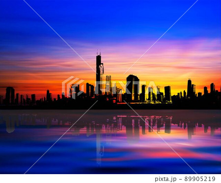 Silhouette of Modern City at Sunset Silhouette of Modern City at Sunset 89905219