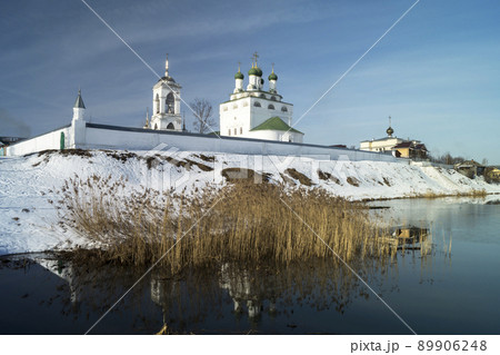 Wall of the riverside priory in Russia 89906248