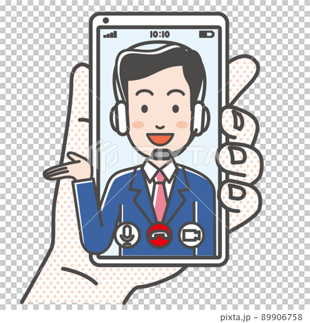 Male operator making a video call on a smartphone 89906758