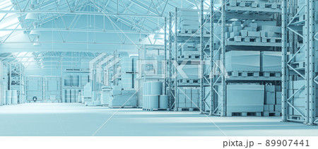 interior of an industrial warehouse with goods. 89907441