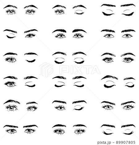 Illustration with woman's eyes, eyelashes and eyebrows. Makeup Look. 89907805