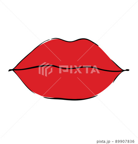 Cartoon red glossy female lips. lip line drawing. Woman gloss lipstick pattern. Flat vector icon. Cartoon red glossy female lips. lip line drawing. Woman gloss lipstick pattern. Flat vector icon. 89907836